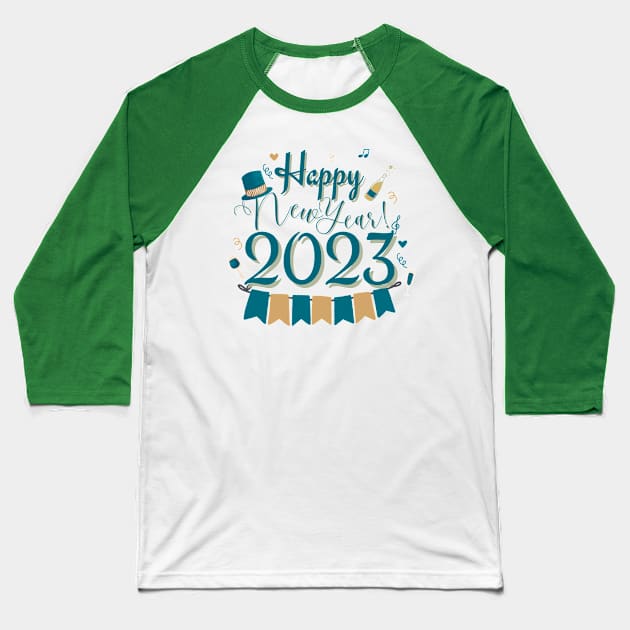 Happy New Year 2023 Baseball T-Shirt by Moshi Moshi Designs